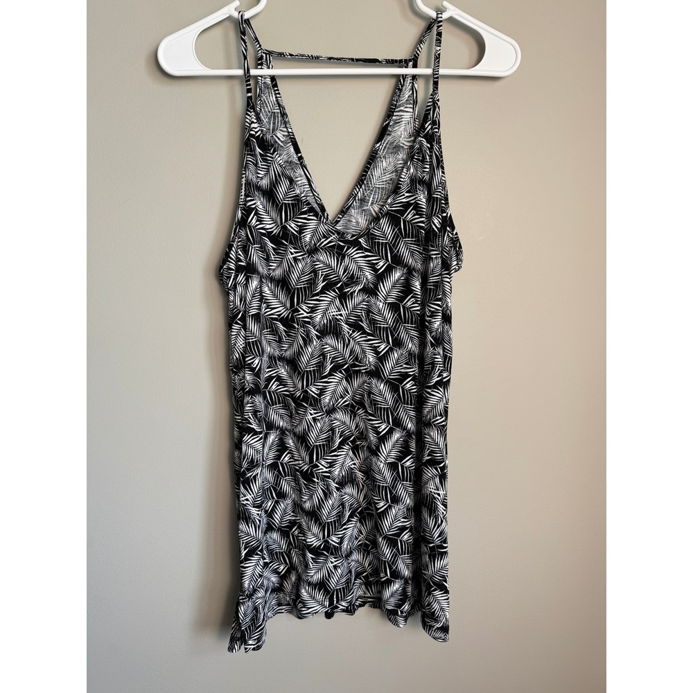 Old Navy Palm Leaf Print Sleeveless Keyhole Tank Top L Tropical Beach Boho